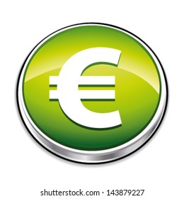 Green euro button. Vector illustration.