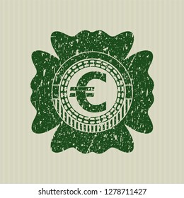 Green euro icon inside distress grunge style stamp