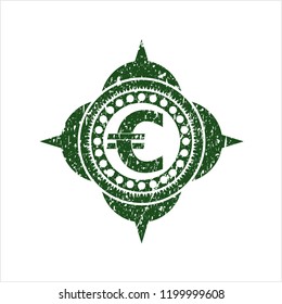 Green euro icon inside grunge style stamp