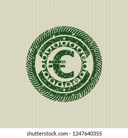 Green euro icon inside rubber grunge texture stamp