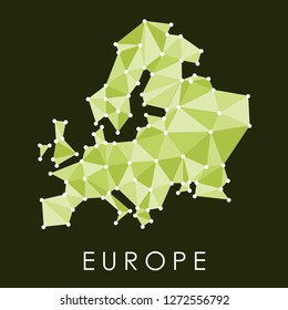 Green Europe low poly map vector - geometric style illustration.