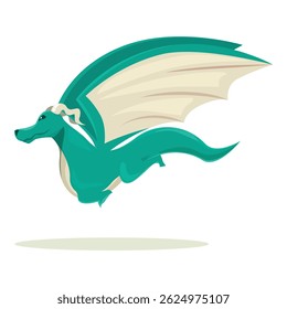 Green european dragon flying and spreading its wings
