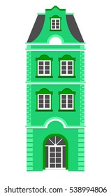 Green European style classic building facade. Baroque style hotel building