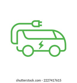 Green EV bus with plug icon symbol, E-bus outline with lightning bolt, Eco friendly vehicle concept. vector