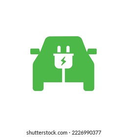 Green EV car with plug icon symbol, Hybrid vehicles charging station, Eco friendly vehicle concept. vector