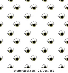 Green evil eye seamless pattern. Vector illustration mystic talisman.