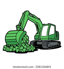 Green Excavator with Shamrocks Illustration