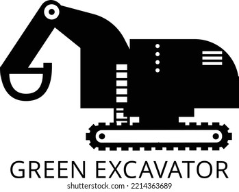 Green excavator vehicles isolated vector Silhouettes