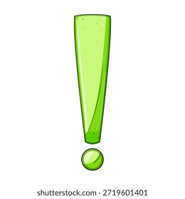 Green exclamation mark symbol expressing warning, attention, error, question, solution or idea, presented as a cartoon illustration on a clean white background