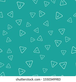 Green Exclamation mark in triangle icon isolated seamless pattern on green background. Hazard warning sign, careful, attention, danger warning important sign.  Vector Illustration