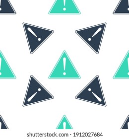 Green Exclamation mark in triangle icon isolated seamless pattern on white background. Hazard warning sign, careful, attention, danger warning important sign. Vector.