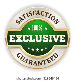 Green exclusive badge with gold border on white background