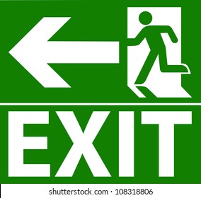 Green exit emergency sign on white