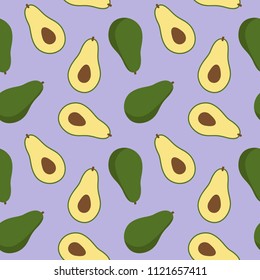 green exotic avocado pattern seamless on a purple background summer vector.