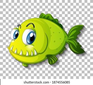 Green exotic fish cartoon character on transparent background illustration