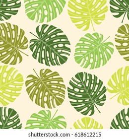 Green exotic leaves .Vector seamless vintage floral pattern.