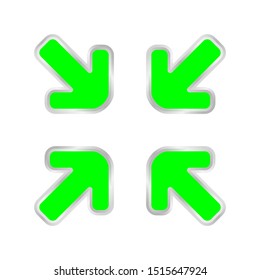 green expand arrow icon isolated on white, arrows pointing zoom in, expand arrow icon for resizes, drag arrow for all direction app, arrows pointer cursor of mouse symbol, expanding icon interface