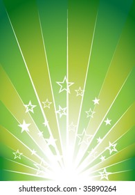 Green explosion background with many stars.
