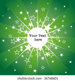 Green explosion background with many stars and place for your text.