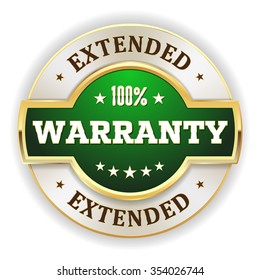 Green extended warranty badge with gold border on white background