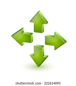 Green extruded three dimensional arrow icons on white background