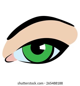Green eye. Cartoon. Flat. 