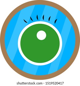 green eye with eyelashes is reflected in the mirror object for design on a white background concept of beauty and narcissism
