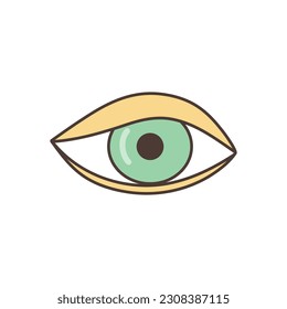 Green eye icon.  Illustration in cartoon style. 70s retro clipart  vector design.