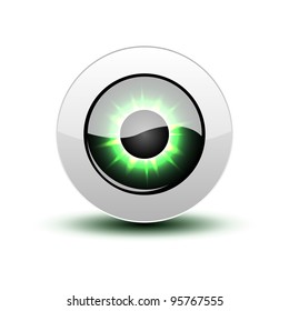 Green eye icon with shadow on white, vector illustration, eps10
