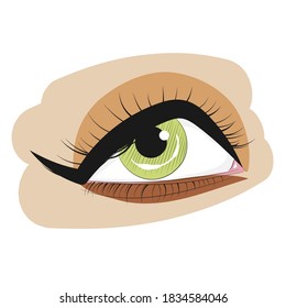 Ojo verde sobre un fondo blanco. El ojo de la mujer. maquillaje de ojos. Gráficos. Icono, logotipo. Ilustración vectorial aislada.