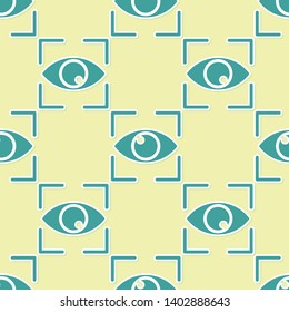 Green Eye scan icon isolated seamless pattern on yellow background. Scanning eye. Security check symbol. Cyber eye sign. Vector Illustration