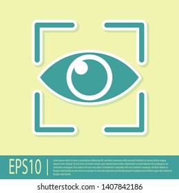 Green Eye scan icon isolated on yellow background. Scanning eye. Security check symbol. Cyber eye sign. Vector Illustration