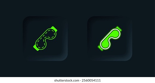 Green Eye sleep mask icon isolated on black background. Sleeping mask. Black square button. Vector