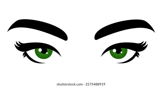 green eye vector, female eye, isolated on white