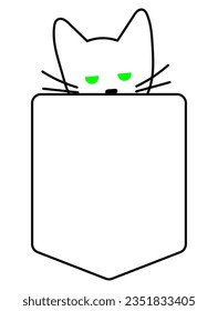 Green Eyed Cat In Pocket in Minimal One Line Art Drawing