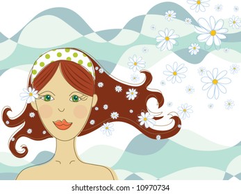 green eyed girl with flowers in spa (vector) - illustration