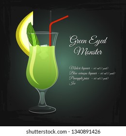 Green Eyed Monster alcohol cocktail vector