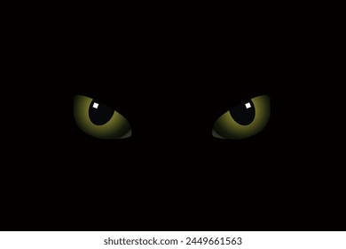 Green eyes cat in the darkness, black background
