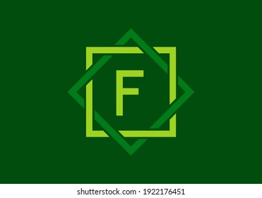 Letra verde F inicial en el diseño de cuadro cuadrado doble