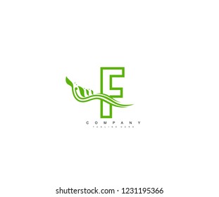 Green F Letter Linked Element Swoosh Flourish Monogram Logotype