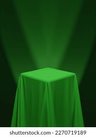 Green fabric covering a cube or a table vector illustration