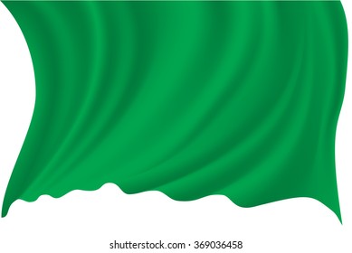 Green fabric flying on white background vector illustration.