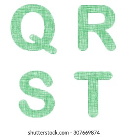 Green fabric font design set - letters Q, R, S, T