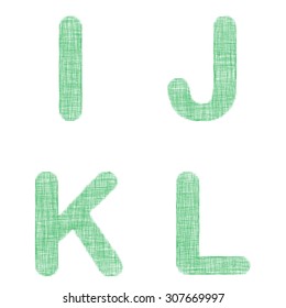 Green fabric font design set - letters I, J, K, L