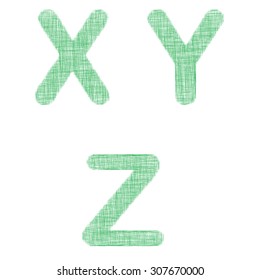 Green fabric font design set - letters X, Y, Z