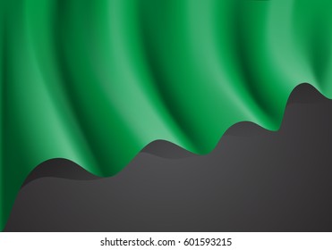 Green fabric wave on gray blank space vector illustration.