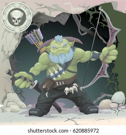 green a fabulous dwarf with bow and arrows