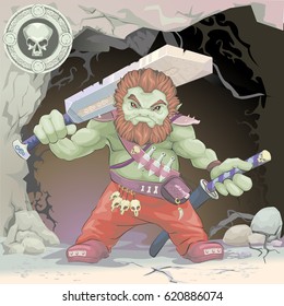 green a fabulous dwarf with a broad sword