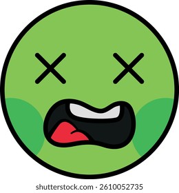 Green face with an expression of disgust or displeasure.