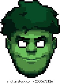 Grünes Gesicht, Maske. Helloween. Pixelkunst, fiktives Zeichen